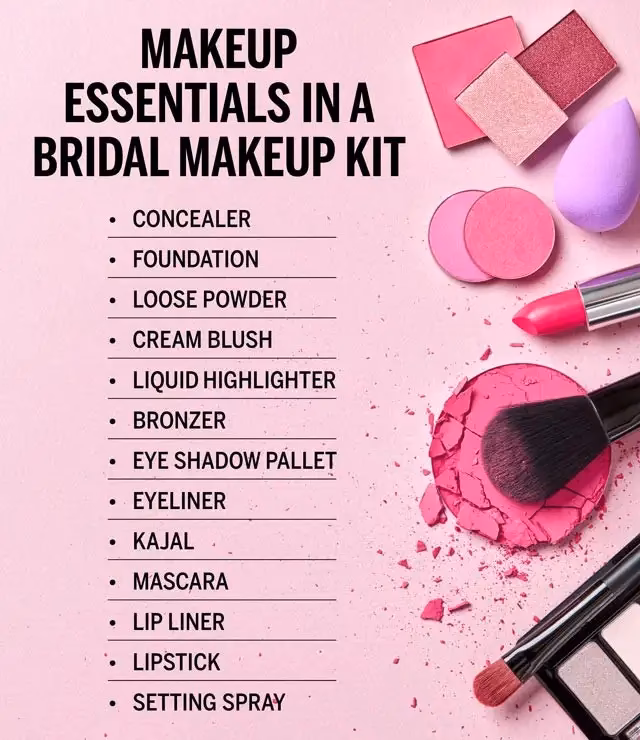 What should be included in a bridal makeup kit?