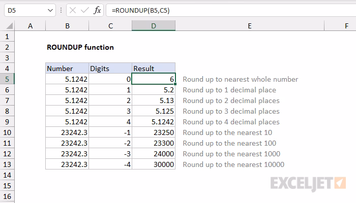 How do I round up an existing formula in Excel?
