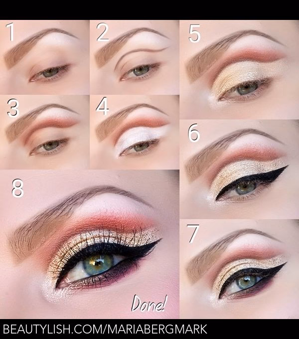 What makeup products are used to create the cut crease look?