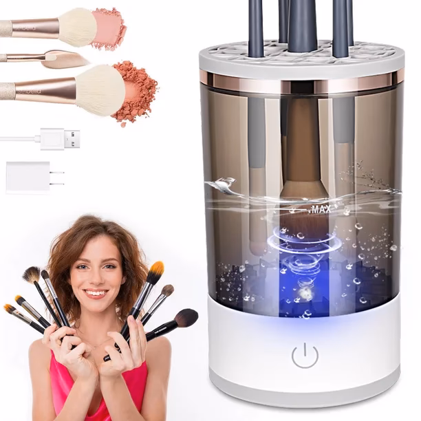 How do you clean a makeup brush with a spinner?