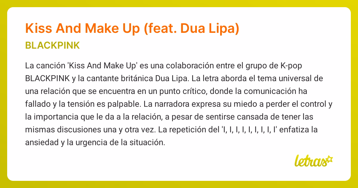 ¿Qué significa la canción Kiss and Make Up de Blackpink?