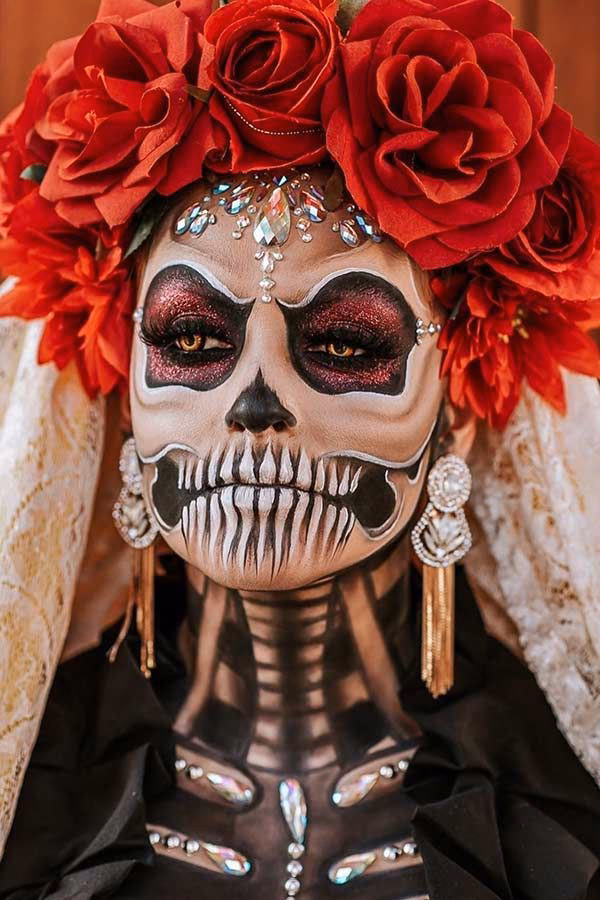 What does red represent on a sugar skull?