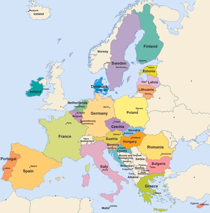How many countries make up Europe?